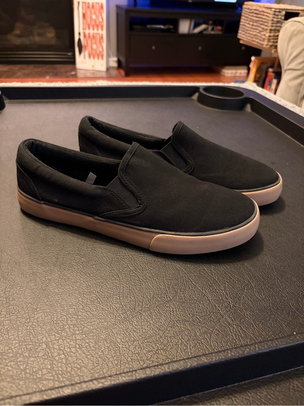 Target Black Slip-On Canvas Loafers with Brown Sole